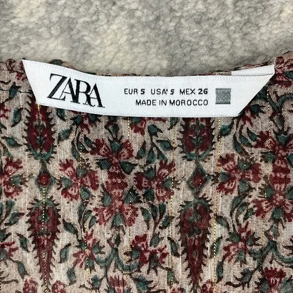 Zara V Neck Ruffle Trim Mini Dress Rust Geo Paisley Boho Cottagecore Sz S - Picture 12 of 14